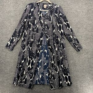 Chicos Travelers Kimono Jacket 0 Womens S Blue Pleated Open Front Long Duster‎